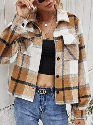 Double Take Plaid Collared Neck Jacket with Breast Pockets - Crazy Daisy Boutique