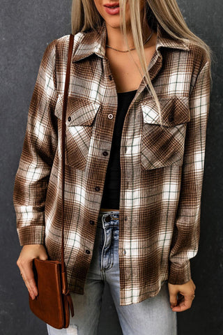 Double Take Plaid Collared Neck Long Sleeve Shirt - Crazy Daisy Boutique