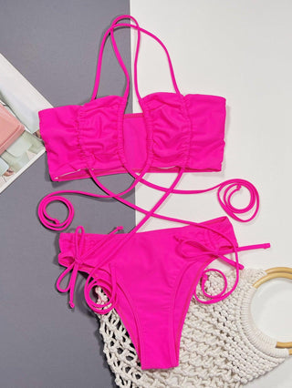 Halter Neck Drawstring Detail Bikini Set - Crazy Daisy Boutique