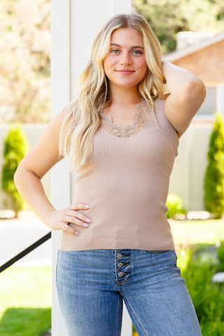 I Can Love You Better Lace Tank in Taupe - Crazy Daisy Boutique