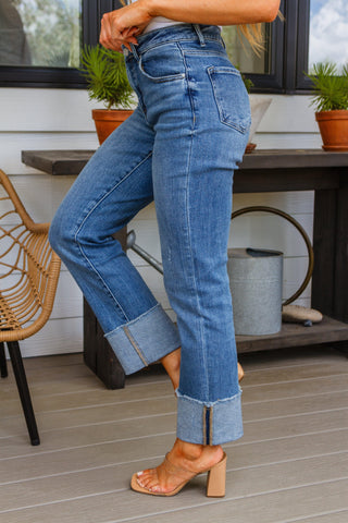 Jones High Rise Cuffed Straight Jeans - Crazy Daisy Boutique