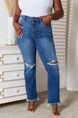 Judy Blue Full Size Distressed Raw Hem Jeans - Crazy Daisy Boutique