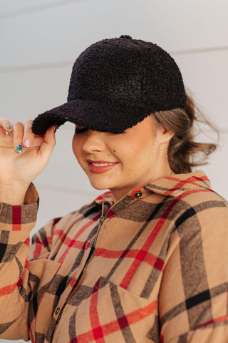 Lyla Sherpa Ball Cap in Black - Crazy Daisy Boutique