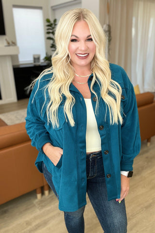 Oversized Basic Fleece Shacket in Teal - Crazy Daisy Boutique