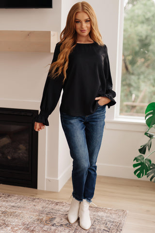 Peaceful Moments Smocked Sleeve Blouse in Black - Crazy Daisy Boutique