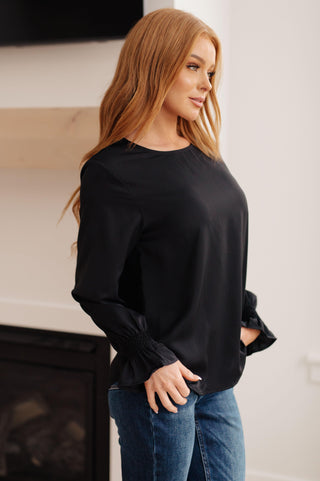 Peaceful Moments Smocked Sleeve Blouse in Black - Crazy Daisy Boutique