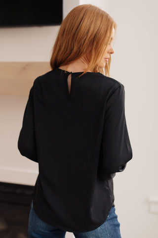 Peaceful Moments Smocked Sleeve Blouse in Black - Crazy Daisy Boutique