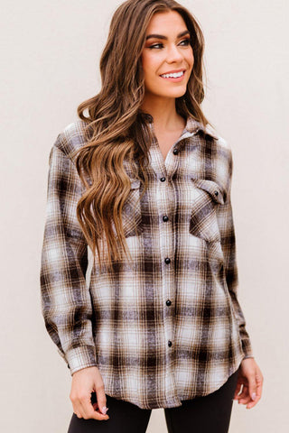 Plaid Button-Up Curved Hem Shirt with Breast Pockets - Crazy Daisy Boutique