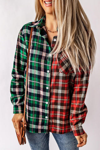 Plaid Collared Neck Long Sleeve Shirt - Crazy Daisy Boutique