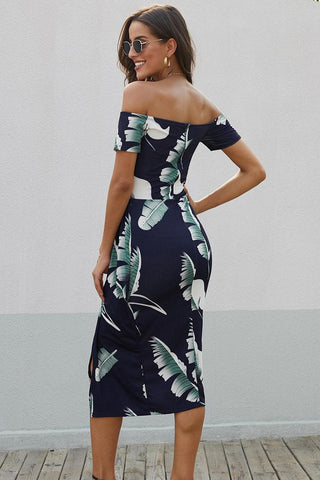 Printed Off-Shoulder Split Dress - Crazy Daisy Boutique
