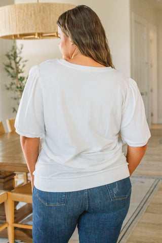 Pristine Puff Sleeve Top in White - Crazy Daisy Boutique