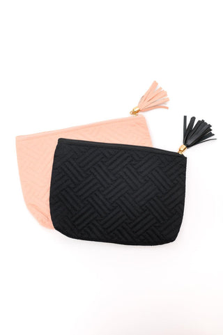 Quilted Travel Zip Pouch in Black - Crazy Daisy Boutique