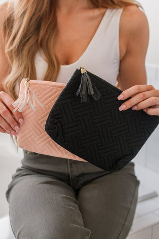 Quilted Travel Zip Pouch in Black - Crazy Daisy Boutique