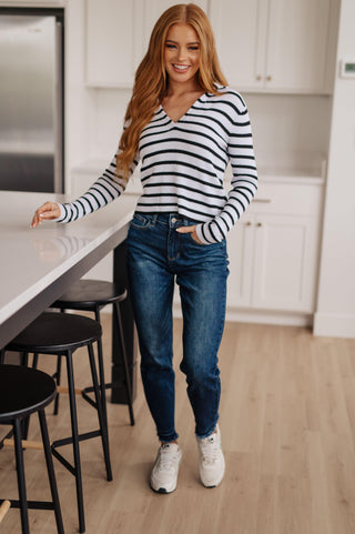 Self Improvement V-Neck Striped Sweater - Crazy Daisy Boutique