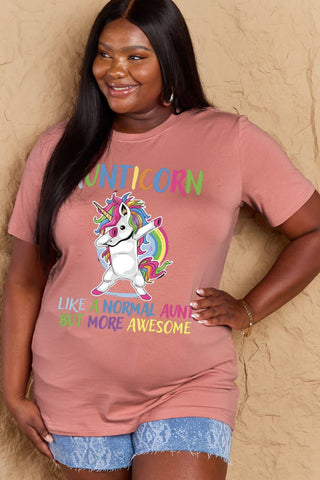 Simply Love Full Size AUNTICORN LIKE A NORMAL AUNT BUT MORE AWESOME Graphic Cotton Tee - Crazy Daisy Boutique