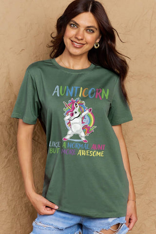 Simply Love Full Size AUNTICORN LIKE A NORMAL AUNT BUT MORE AWESOME Graphic Cotton Tee - Crazy Daisy Boutique
