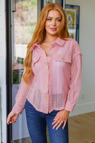 Sweeter Than Nectar Lace Button Down in Rose - Crazy Daisy Boutique