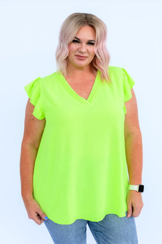 Under Neon Lights Ruffle Sleeve Top - Crazy Daisy Boutique