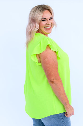 Under Neon Lights Ruffle Sleeve Top - Crazy Daisy Boutique
