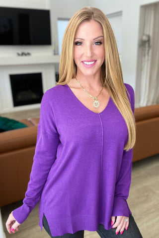 V-Neck Front Seam Sweater in Heather Violet - Crazy Daisy Boutique