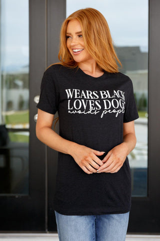 Wears Black, Loves Dogs Graphic Tee in Heather Black - Crazy Daisy Boutique
