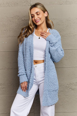 Zenana Falling For You Full Size Open Front Popcorn Cardigan - Crazy Daisy Boutique