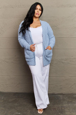 Zenana Falling For You Full Size Open Front Popcorn Cardigan - Crazy Daisy Boutique