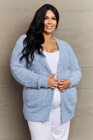 Zenana Falling For You Full Size Open Front Popcorn Cardigan - Crazy Daisy Boutique